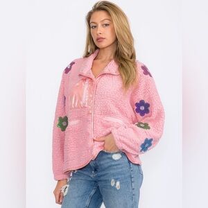 Pink Floral Sherpa Jacket - NWOT - Size Medium